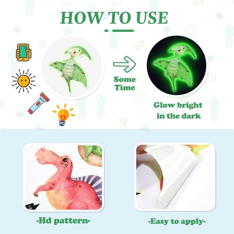 Robmoda Glow in The Dark Dinosaur Wall Decals, Glowing Stickers for Ceiling, Boys Bedroom Decoration, Large Luminous Removable Dinosaur Wall Decor for Nursery, Kids Birthday Gift - Image 4